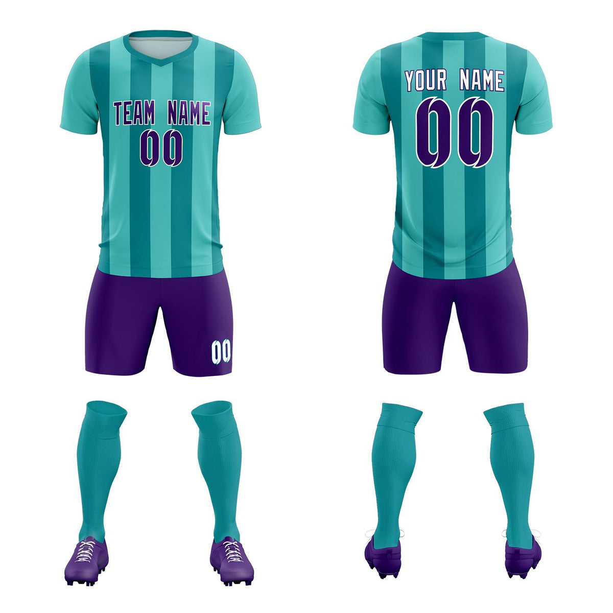 Custom Bright Green Aqua Vertical Stripes Casual Outdoor Football Kits Jersey