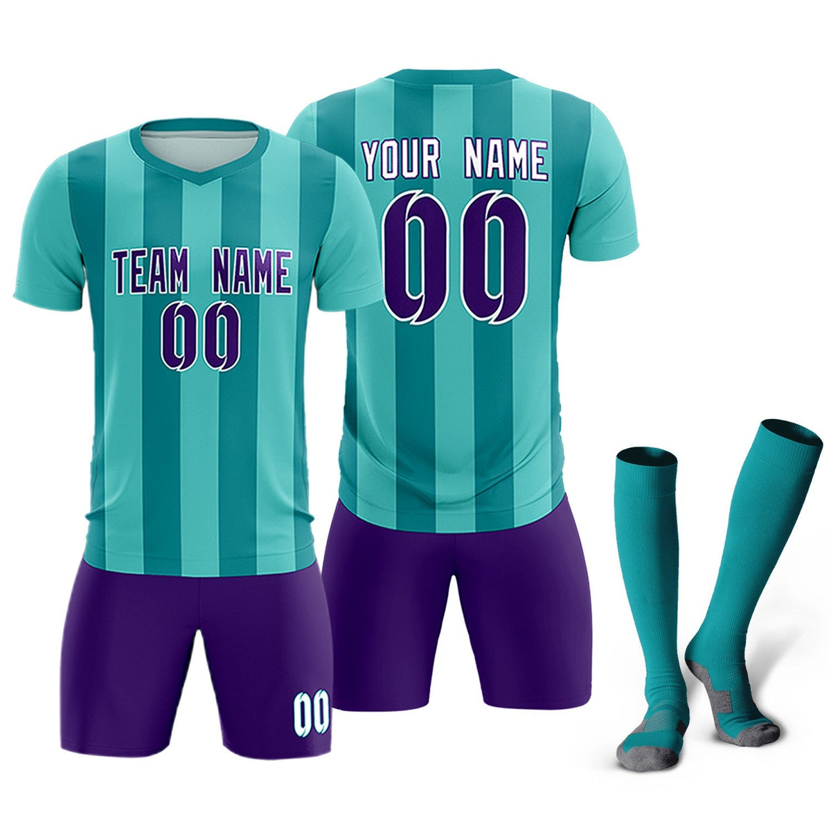 Custom Bright Green Aqua Vertical Stripes Casual Outdoor Football Kits Jersey
