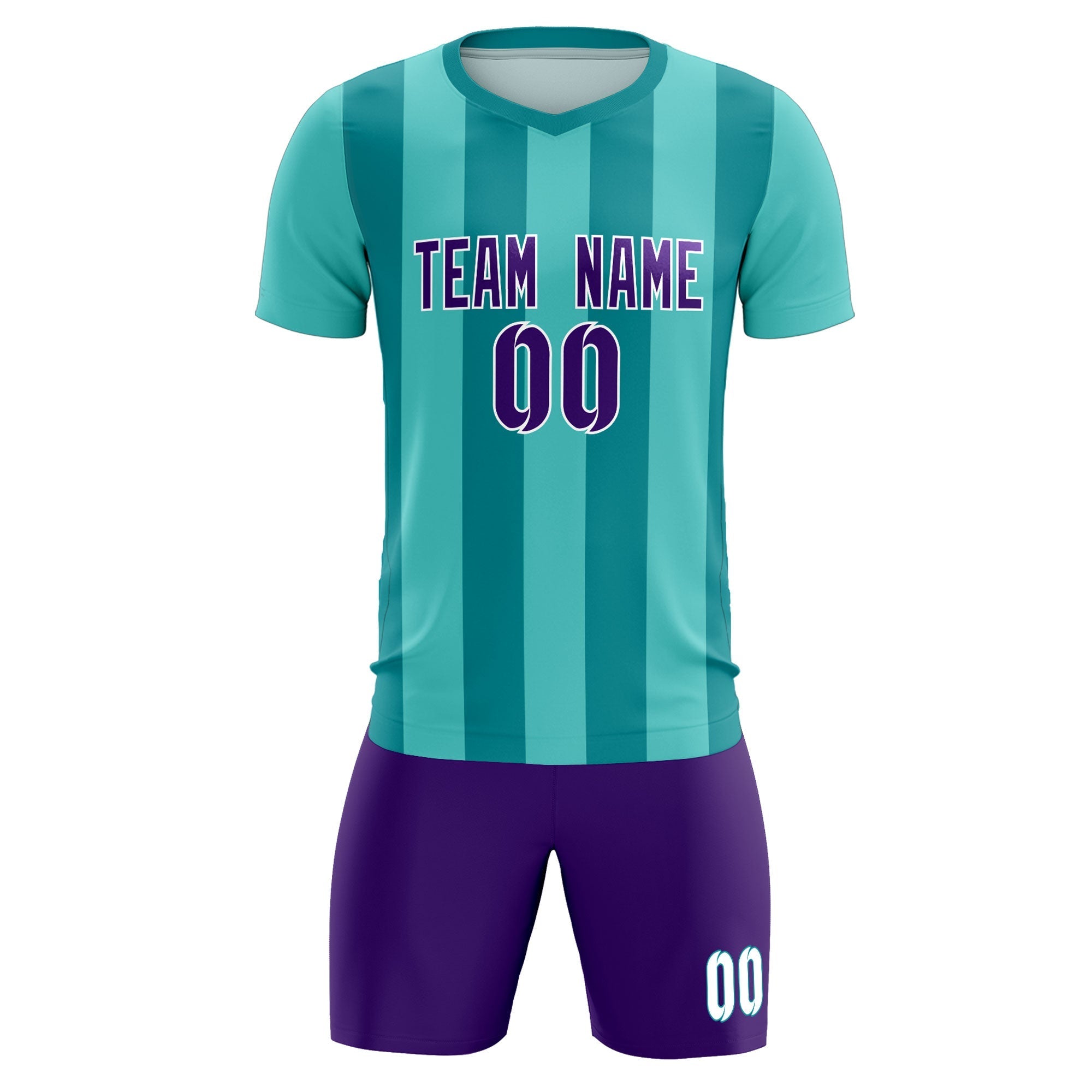 Custom Bright Green Aqua Vertical Stripes Casual Outdoor Football Kits Jersey