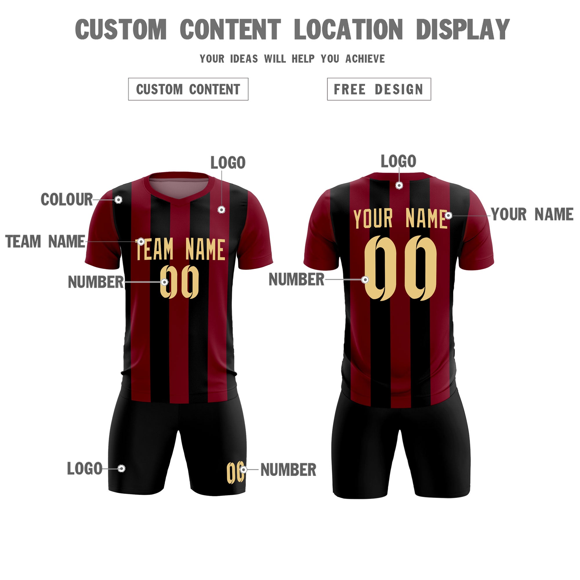 Custom Crimson Black Vertical Stripes Casual Outdoor Football Kits Jersey