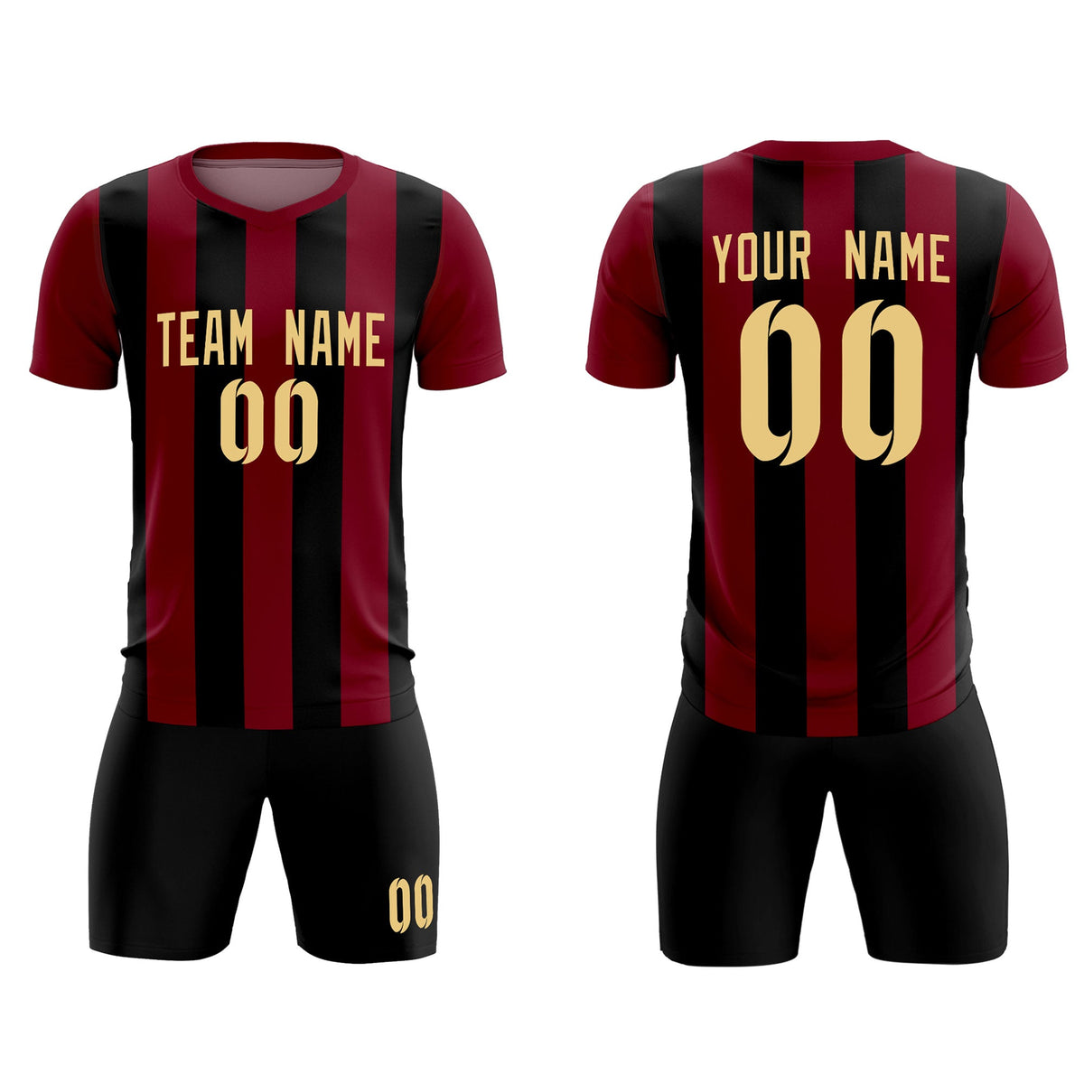 Custom Crimson Black Vertical Stripes Casual Outdoor Football Kits Jersey