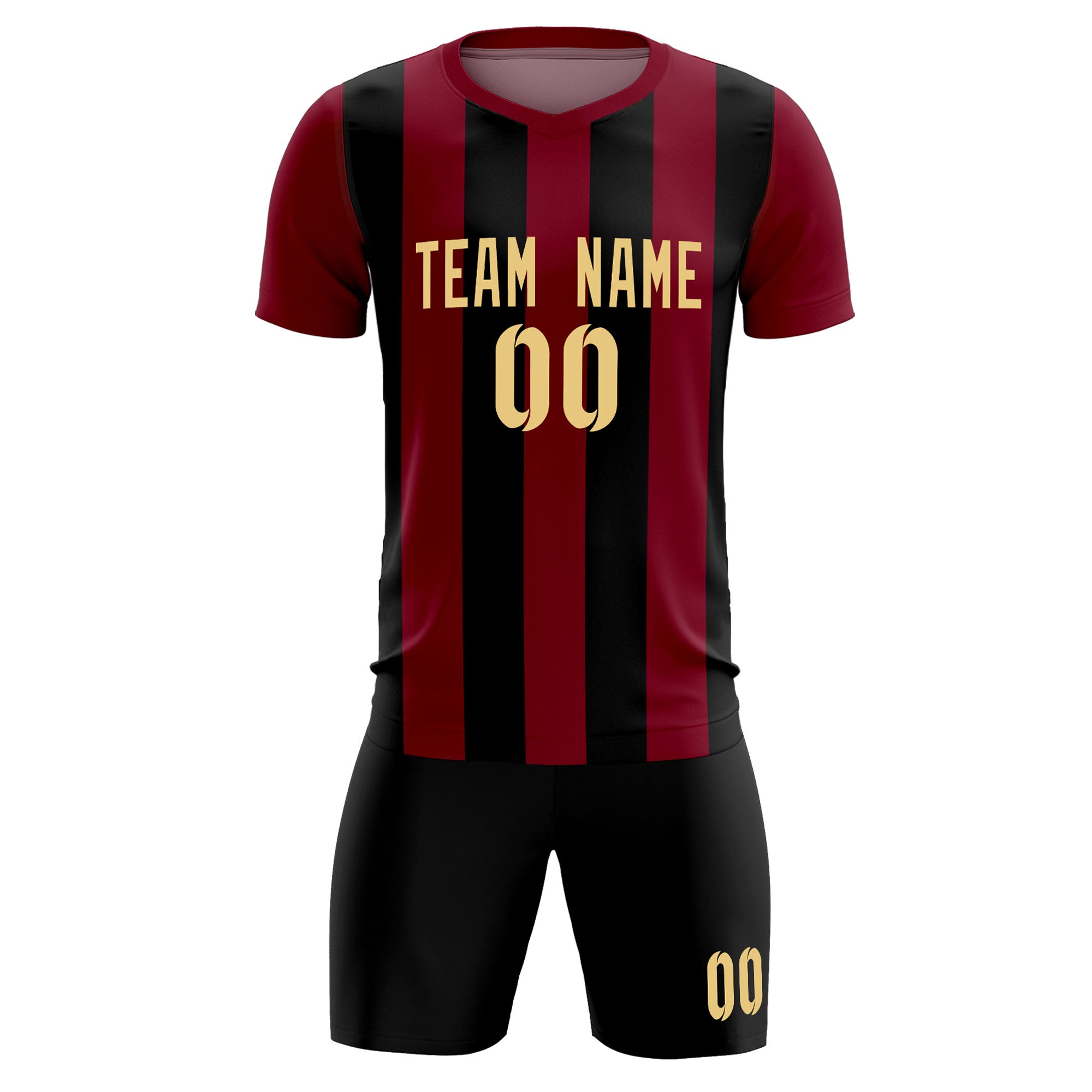 Custom Crimson Black Vertical Stripes Casual Outdoor Football Kits Jersey
