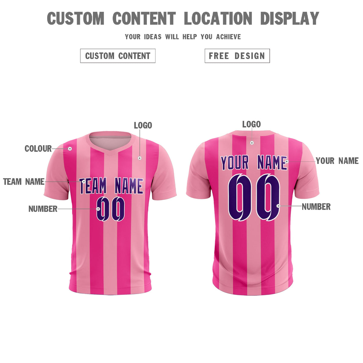 Custom Light Pink Pink Vertical Stripes Casual Outdoor Football Kits Jersey