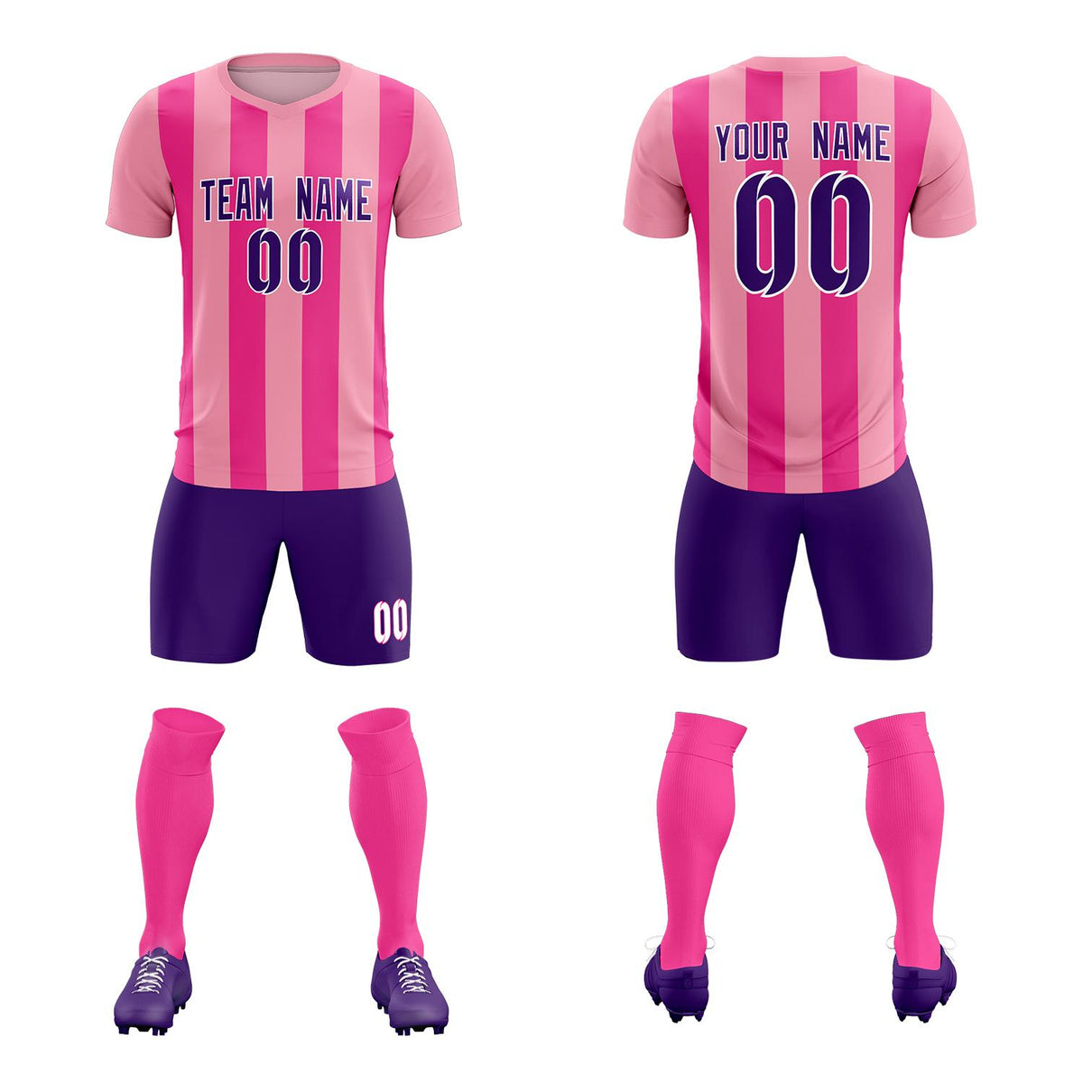 Custom Light Pink Pink Vertical Stripes Casual Outdoor Football Kits Jersey
