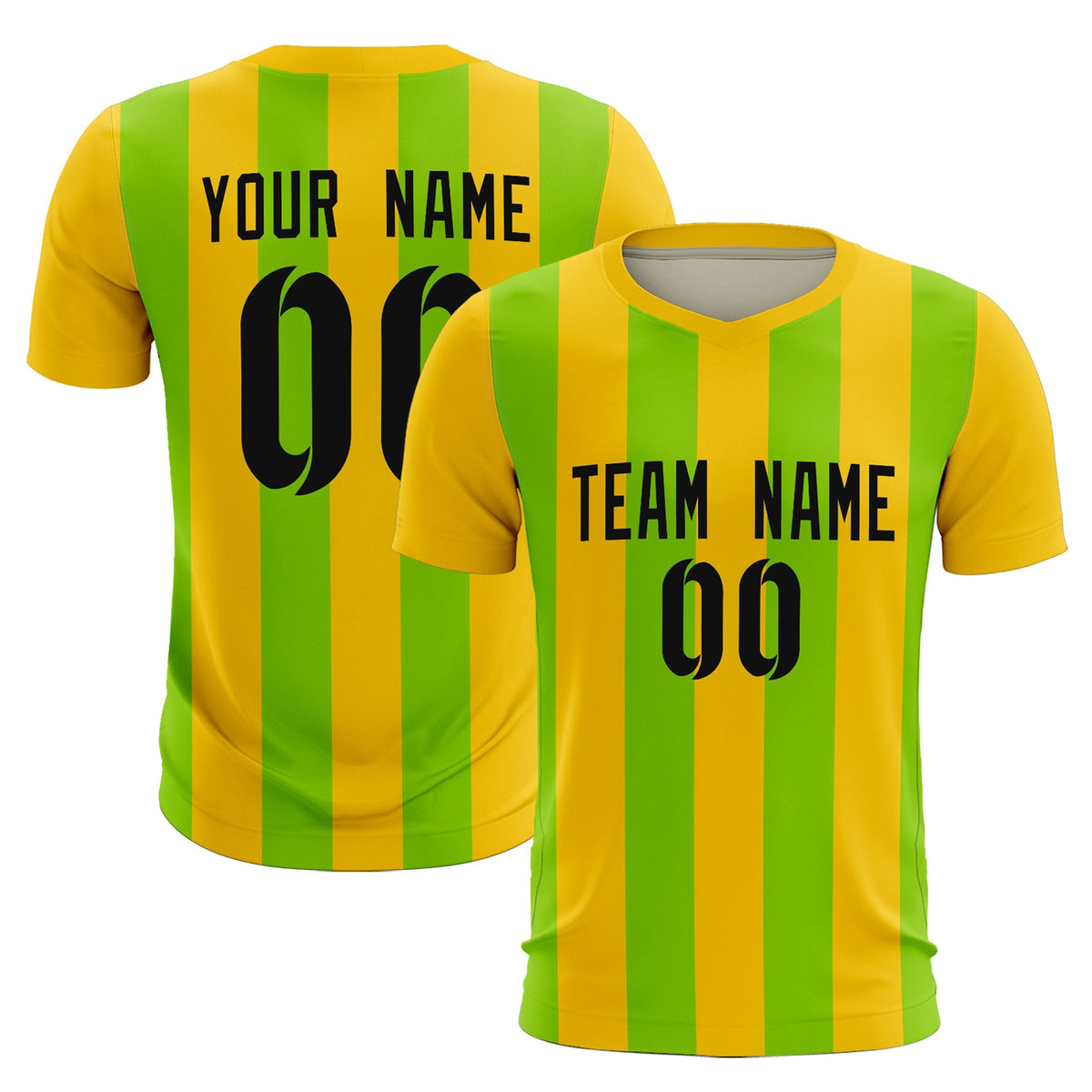 Custom Gold Neon Green Vertical Stripes Casual Outdoor Football Kits Jersey