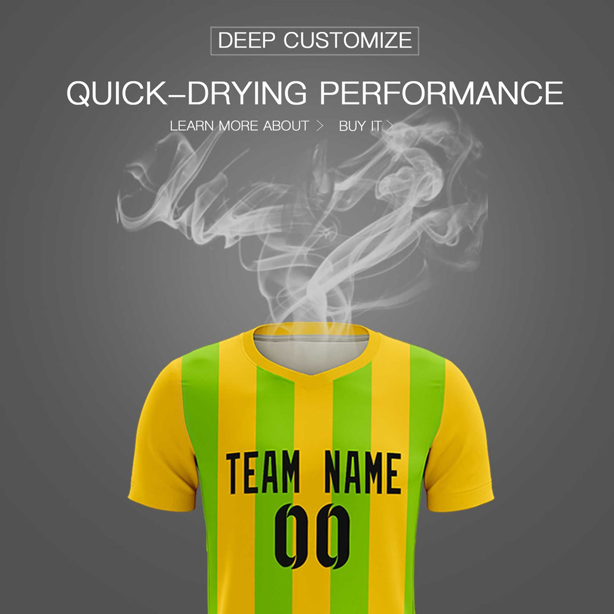 Custom Gold Neon Green Vertical Stripes Casual Outdoor Football Kits Jersey