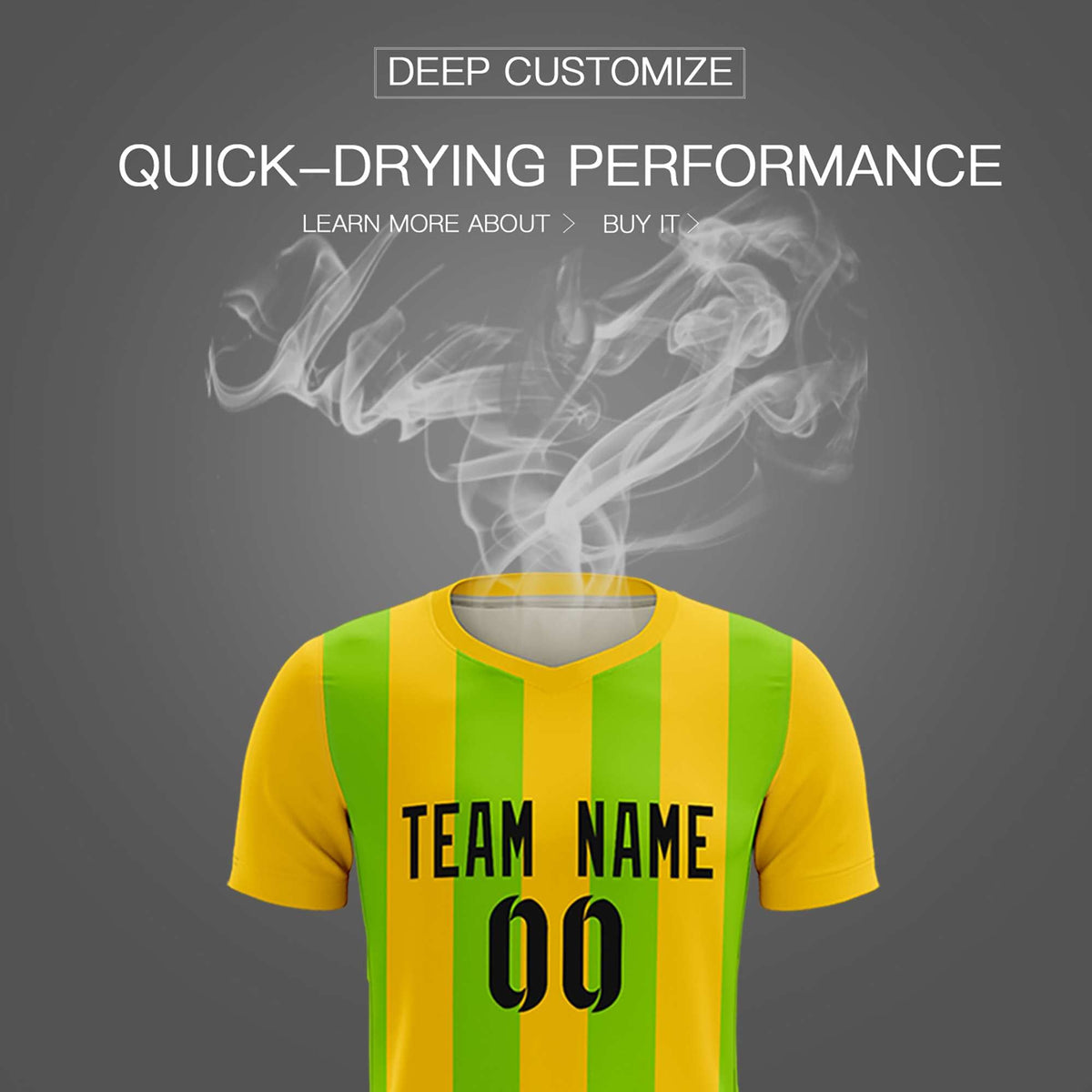 Custom Gold Neon Green Vertical Stripes Casual Outdoor Football Kits Jersey