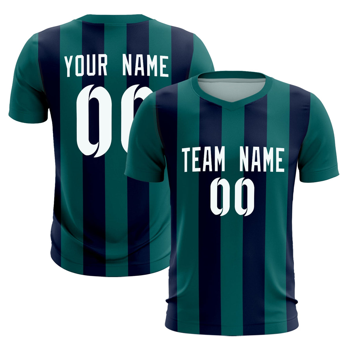 Custom Aqua Navy Vertical Stripes Casual Outdoor Football Kits Jersey