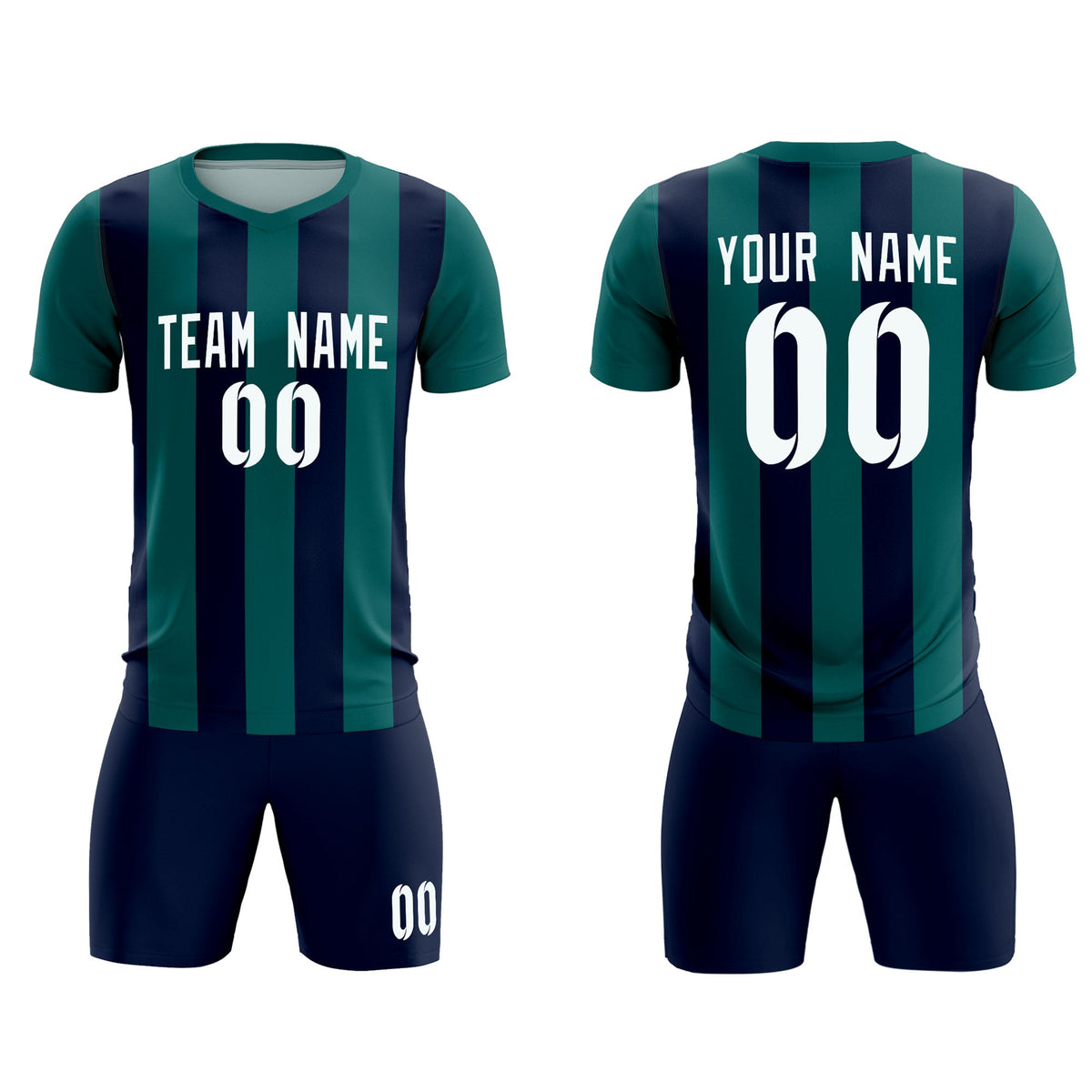 Custom Aqua Navy Vertical Stripes Casual Outdoor Football Kits Jersey