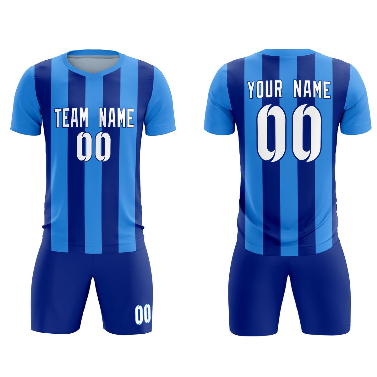 Custom Powder Blue Royal Vertical Stripes Casual Outdoor Football Kits Jersey