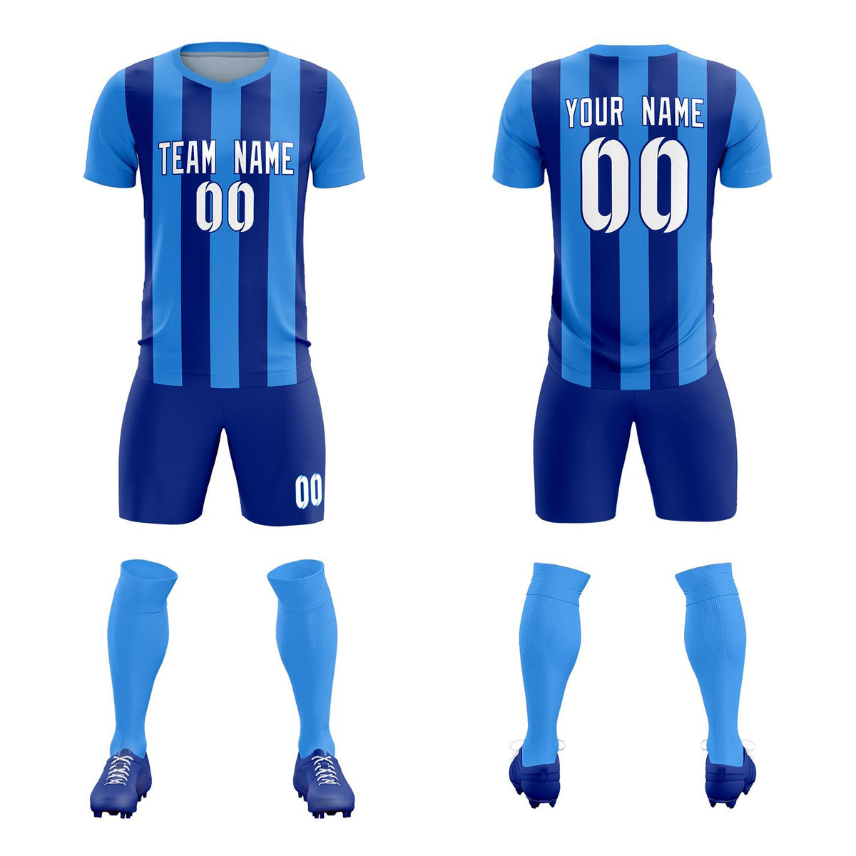 Custom Powder Blue Royal Vertical Stripes Casual Outdoor Football Kits Jersey