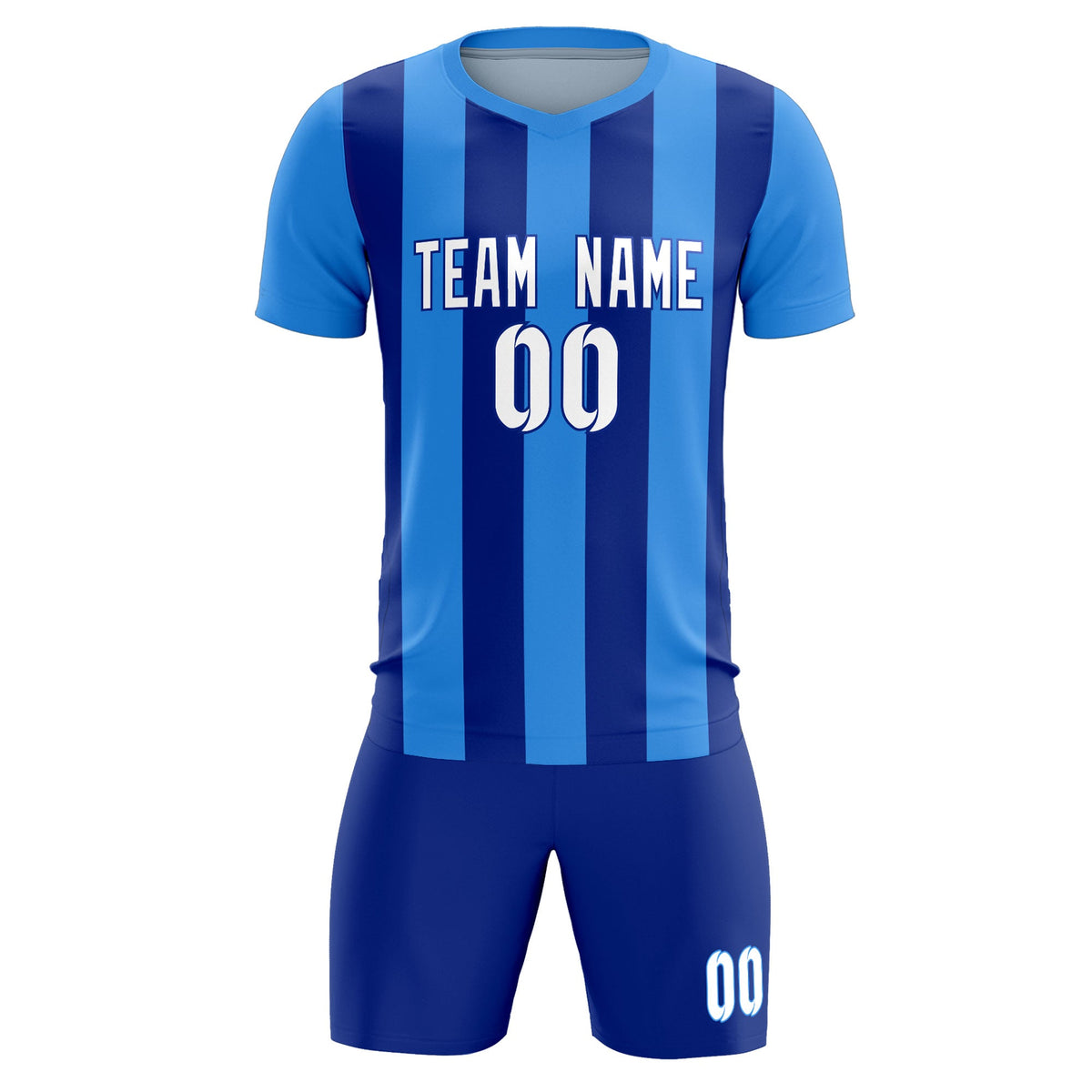 Custom Powder Blue Royal Vertical Stripes Casual Outdoor Football Kits Jersey