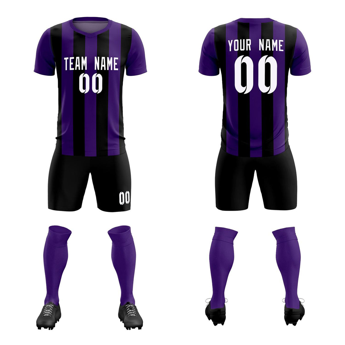 Custom Purple Black Vertical Stripes Casual Outdoor Football Kits Jersey