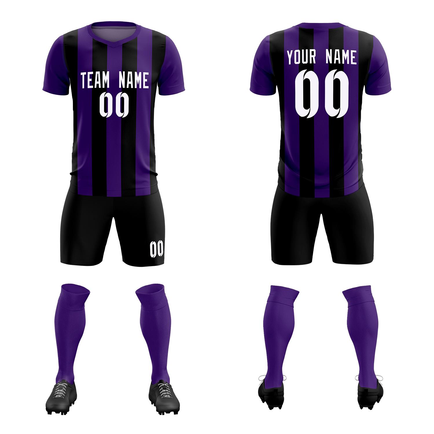 Custom Purple Black Vertical Stripes Casual Outdoor Football Kits Jersey