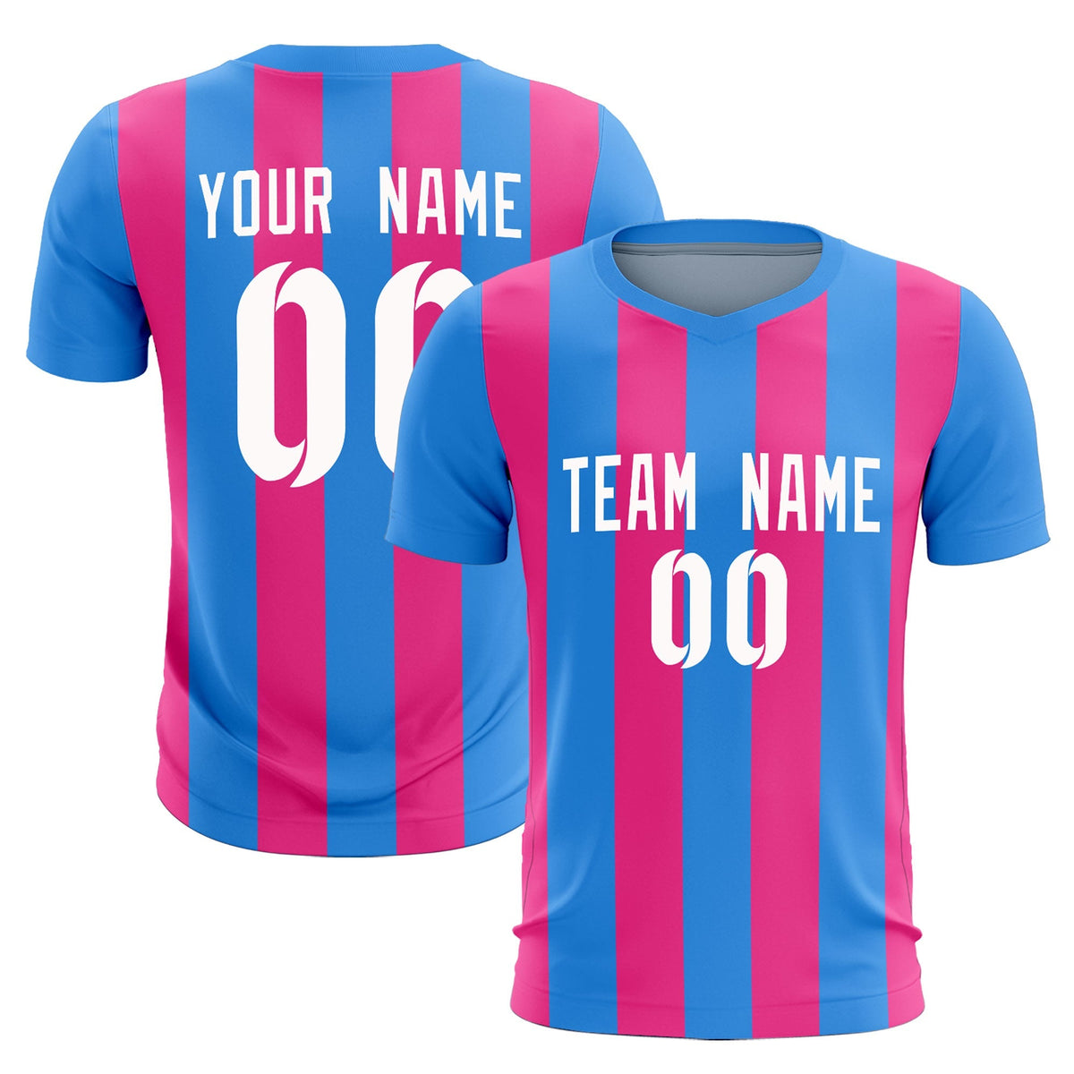 Custom Powder Blue Pink Vertical Stripes Casual Outdoor Football Kits Jersey