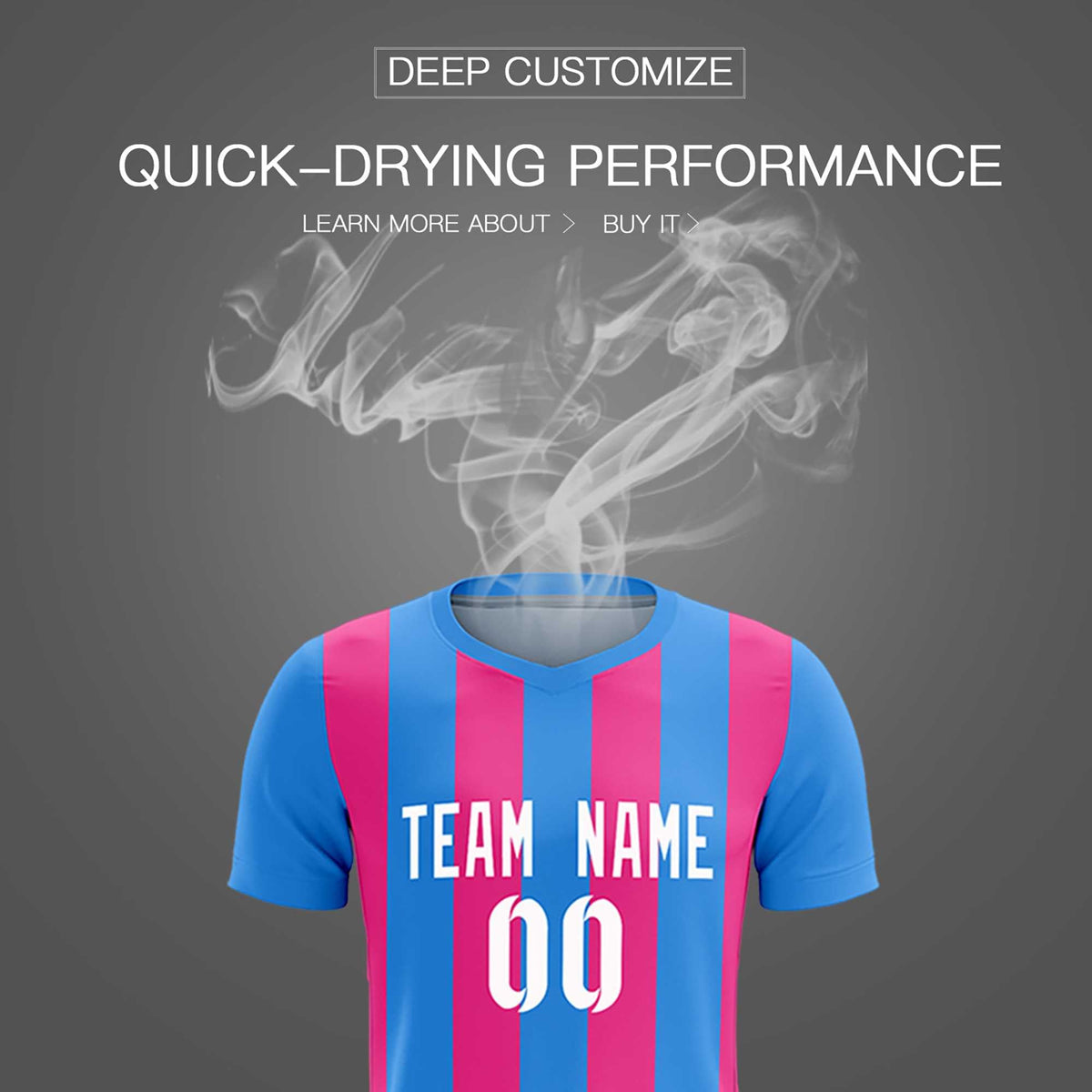 Custom Powder Blue Pink Vertical Stripes Casual Outdoor Football Kits Jersey