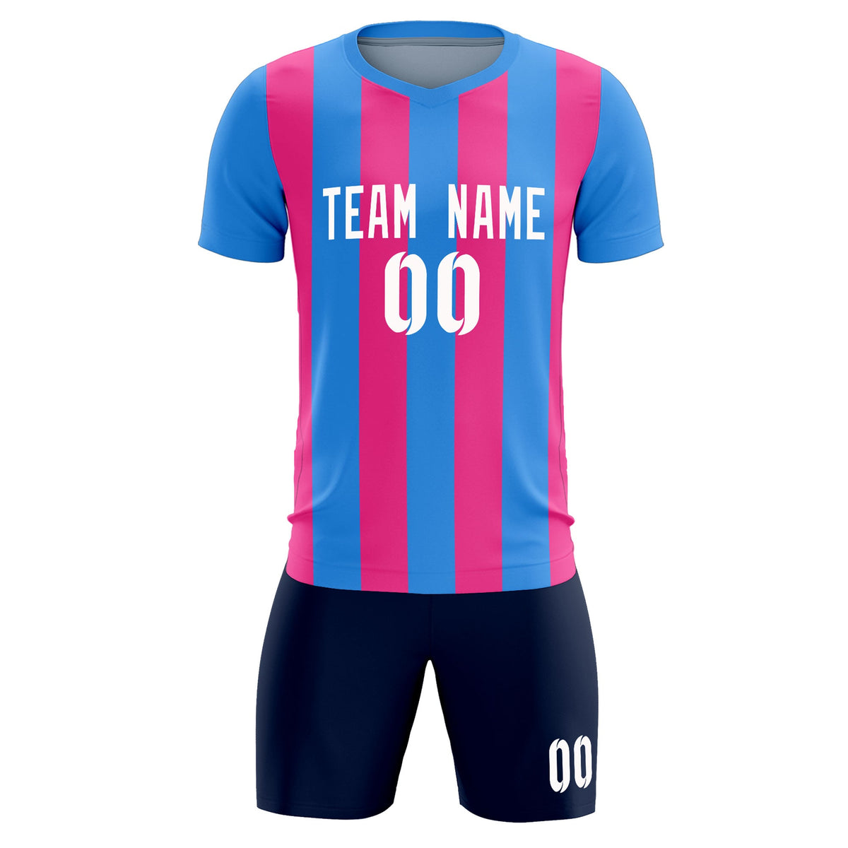 Custom Powder Blue Pink Vertical Stripes Casual Outdoor Football Kits Jersey