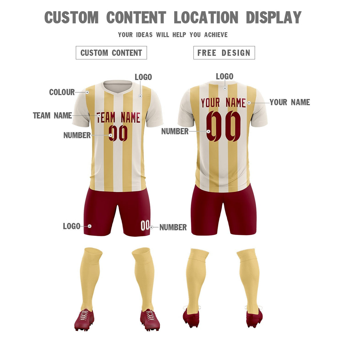 Custom Cream Khaki Vertical Stripes Casual Outdoor Football Kits Jersey