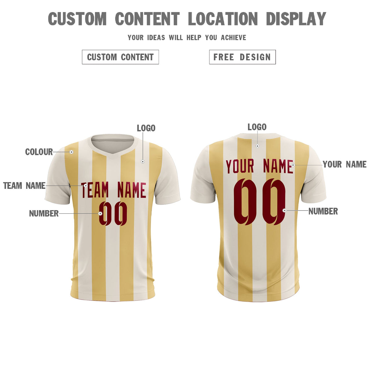 Custom Cream Khaki Vertical Stripes Casual Outdoor Football Kits Jersey