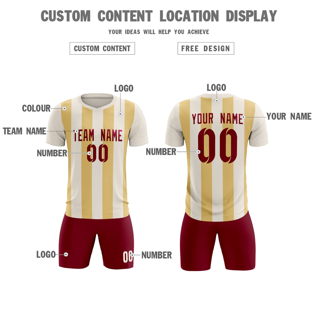 Custom Cream Khaki Vertical Stripes Casual Outdoor Football Kits Jersey