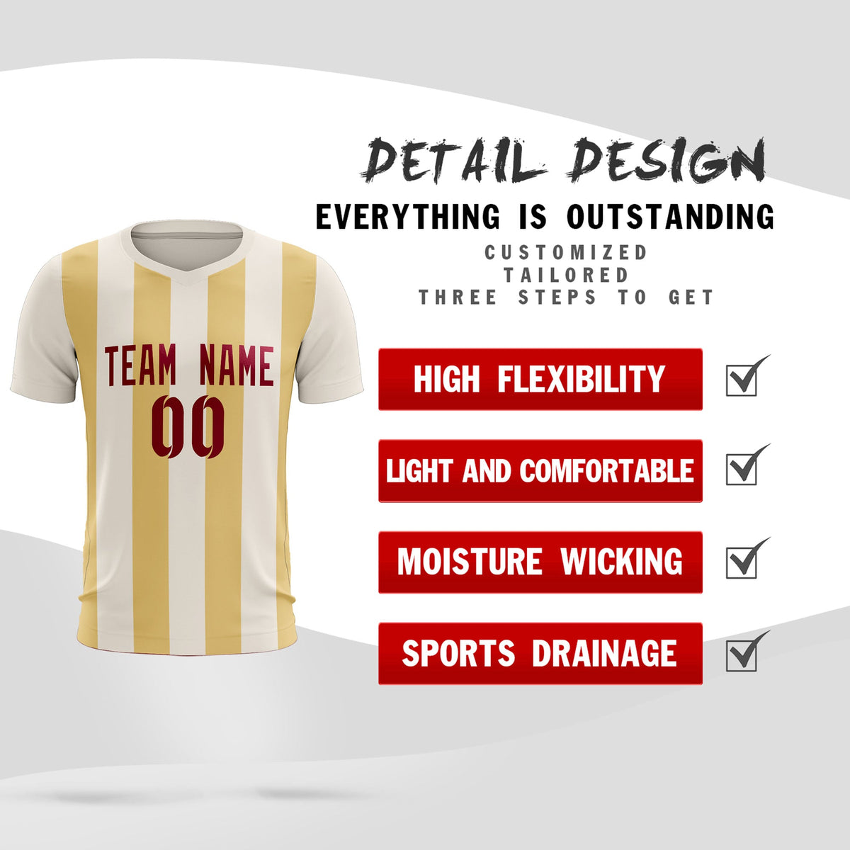 Custom Cream Khaki Vertical Stripes Casual Outdoor Football Kits Jersey