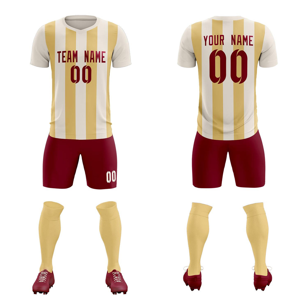 Custom Cream Khaki Vertical Stripes Casual Outdoor Football Kits Jersey