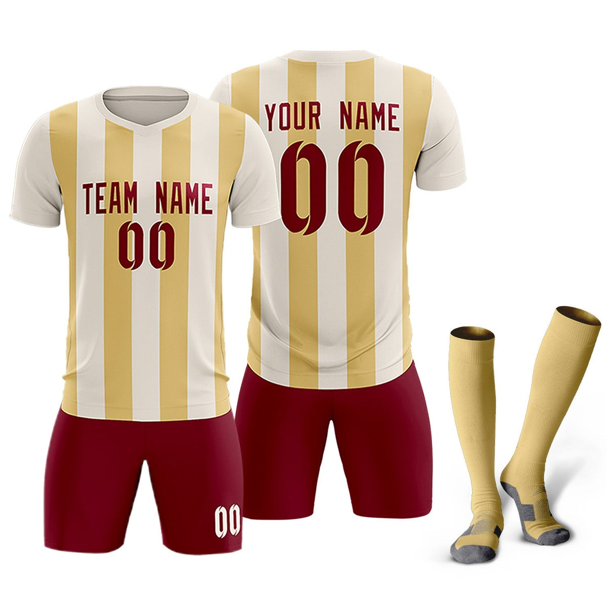 Custom Cream Khaki Vertical Stripes Casual Outdoor Football Kits Jersey
