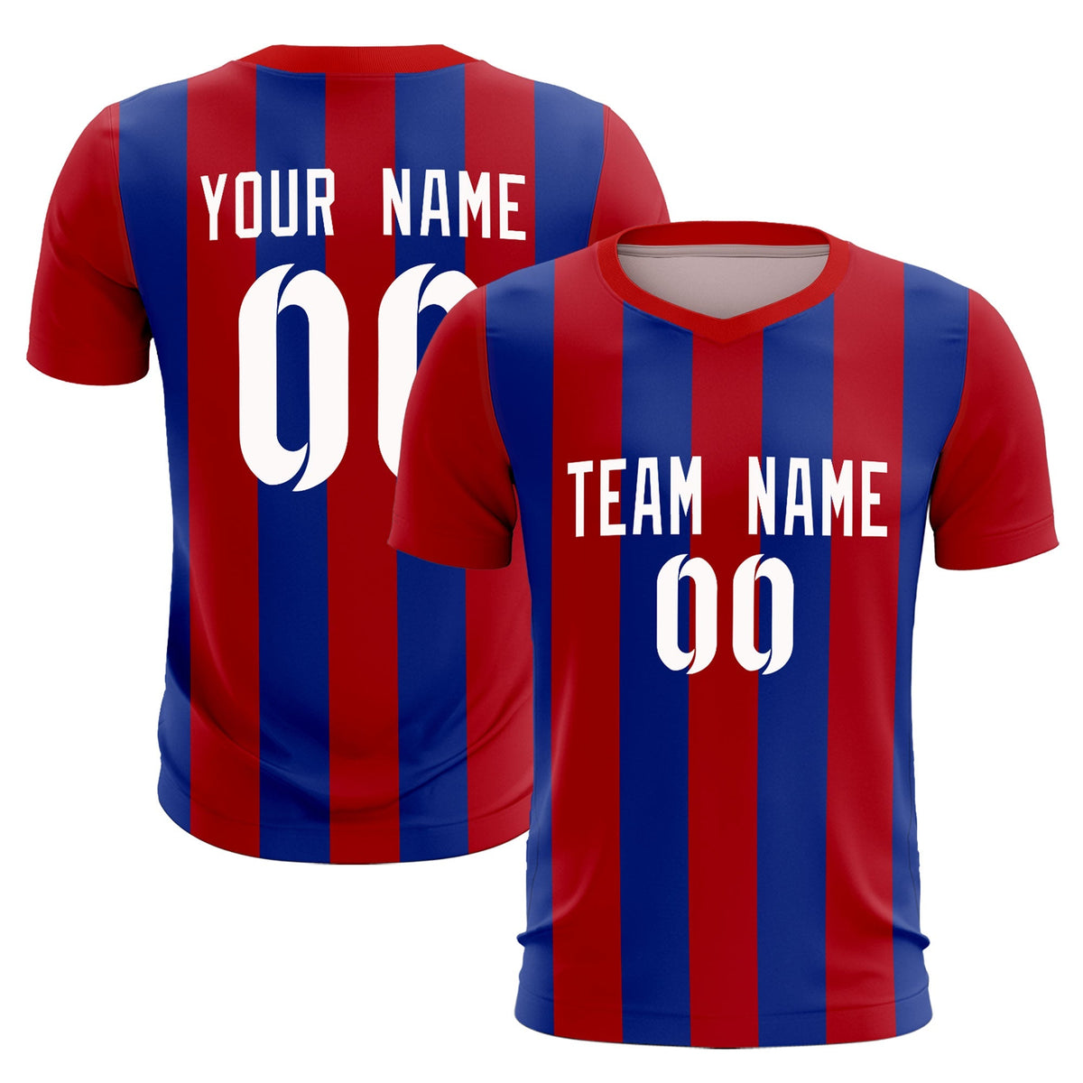 Custom Red Royal Vertical Stripes Casual Outdoor Football Kits Jersey