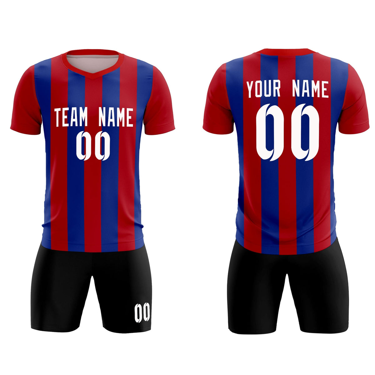 Custom Red Royal Vertical Stripes Casual Outdoor Football Kits Jersey