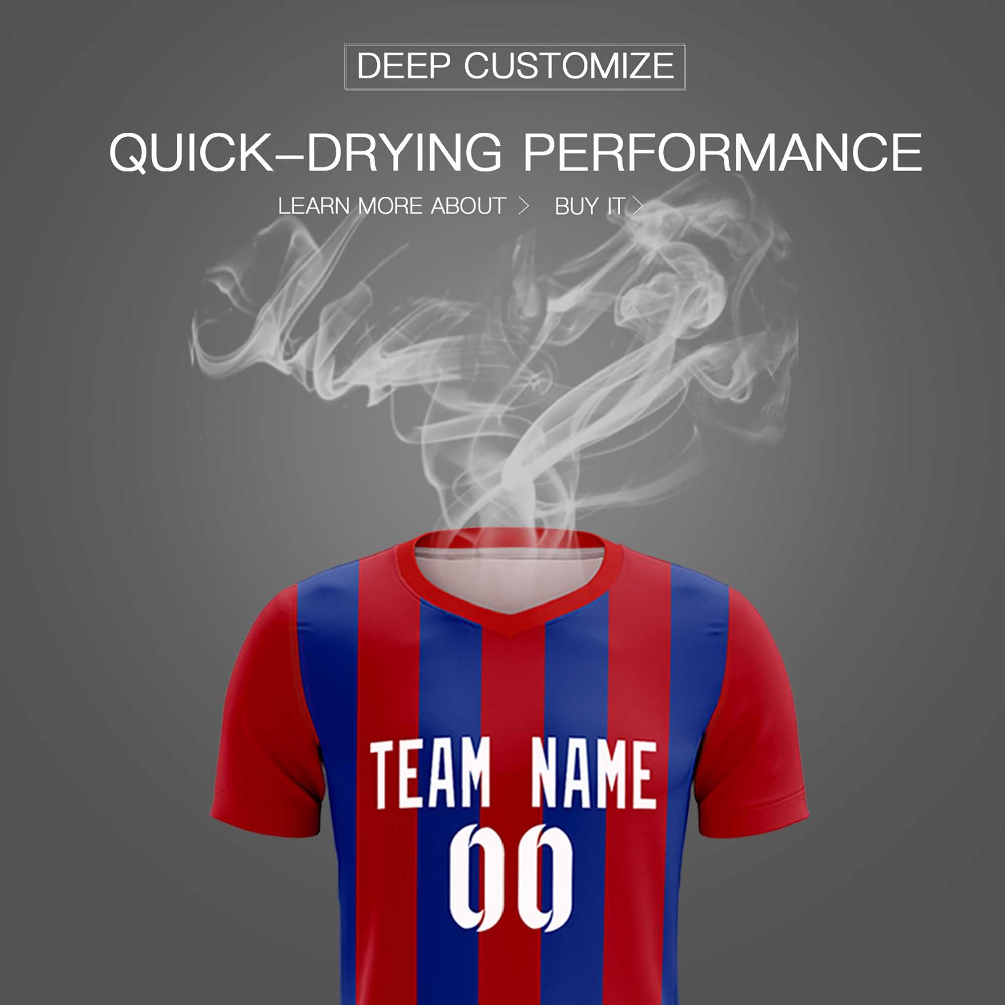 Custom Red Royal Vertical Stripes Casual Outdoor Football Kits Jersey