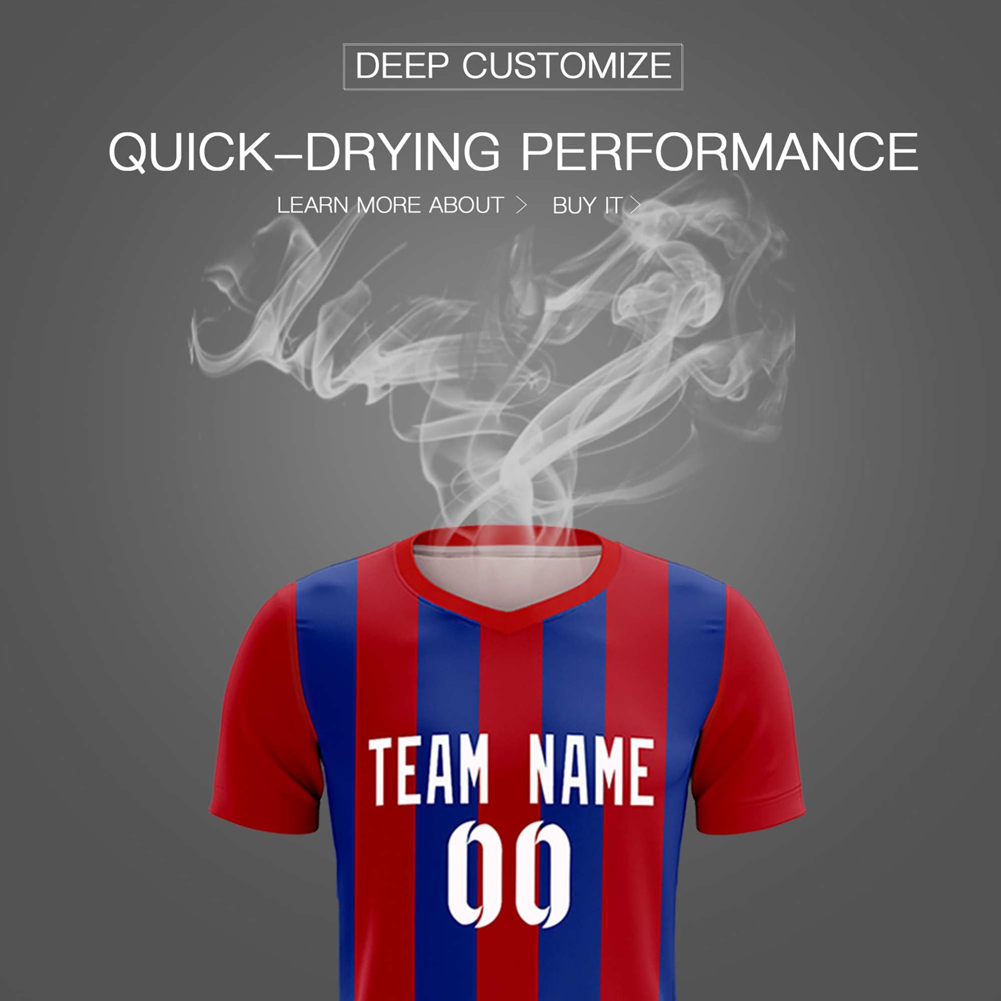 Custom Red Royal Vertical Stripes Casual Outdoor Football Kits Jersey