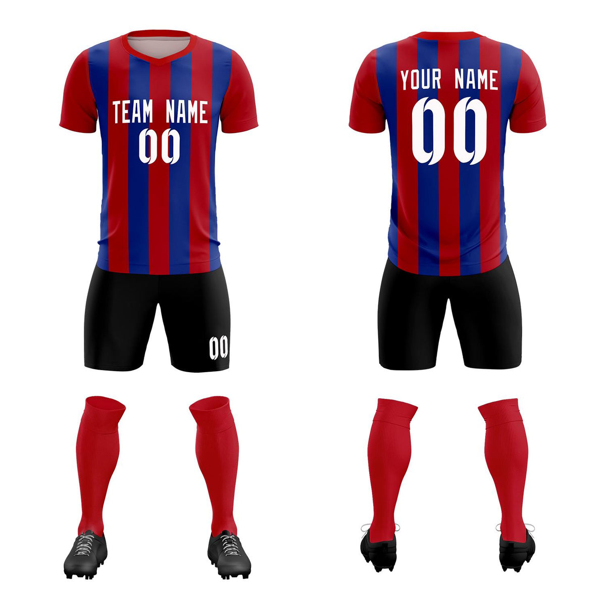 Custom Red Royal Vertical Stripes Casual Outdoor Football Kits Jersey