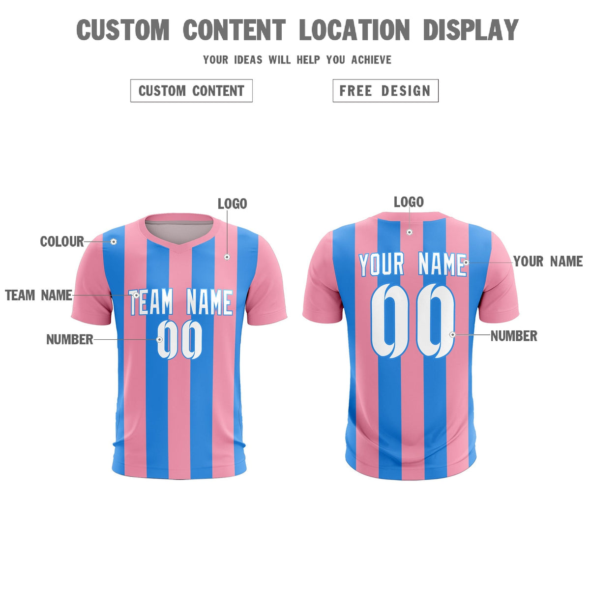Custom Light Pink Powder Blue Vertical Stripes Casual Outdoor Football Kits Jersey