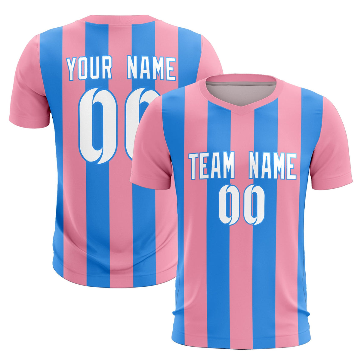Custom Light Pink Powder Blue Vertical Stripes Casual Outdoor Football Kits Jersey