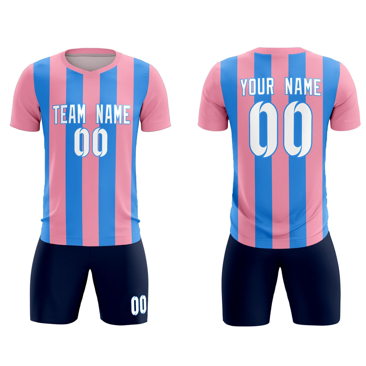 Custom Light Pink Powder Blue Vertical Stripes Casual Outdoor Football Kits Jersey