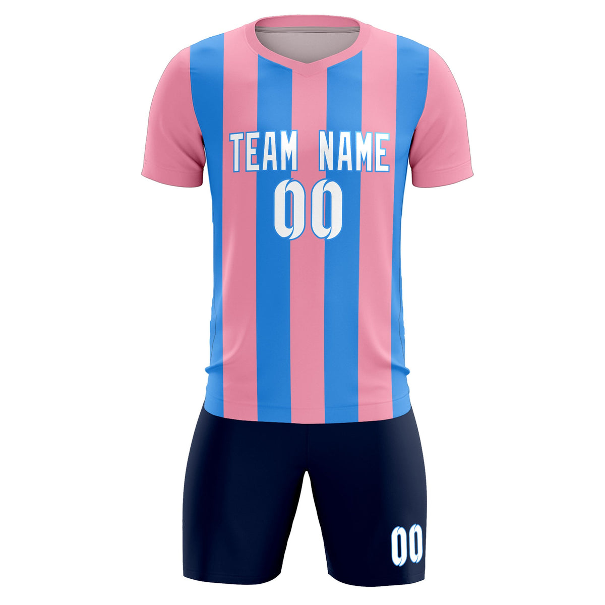 Custom Light Pink Powder Blue Vertical Stripes Casual Outdoor Football Kits Jersey