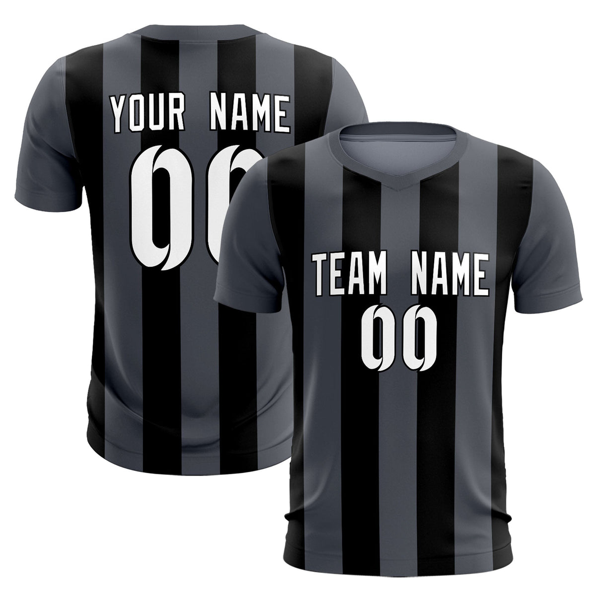 Custom Dark Gray Black Vertical Stripes Casual Outdoor Football Kits Jersey