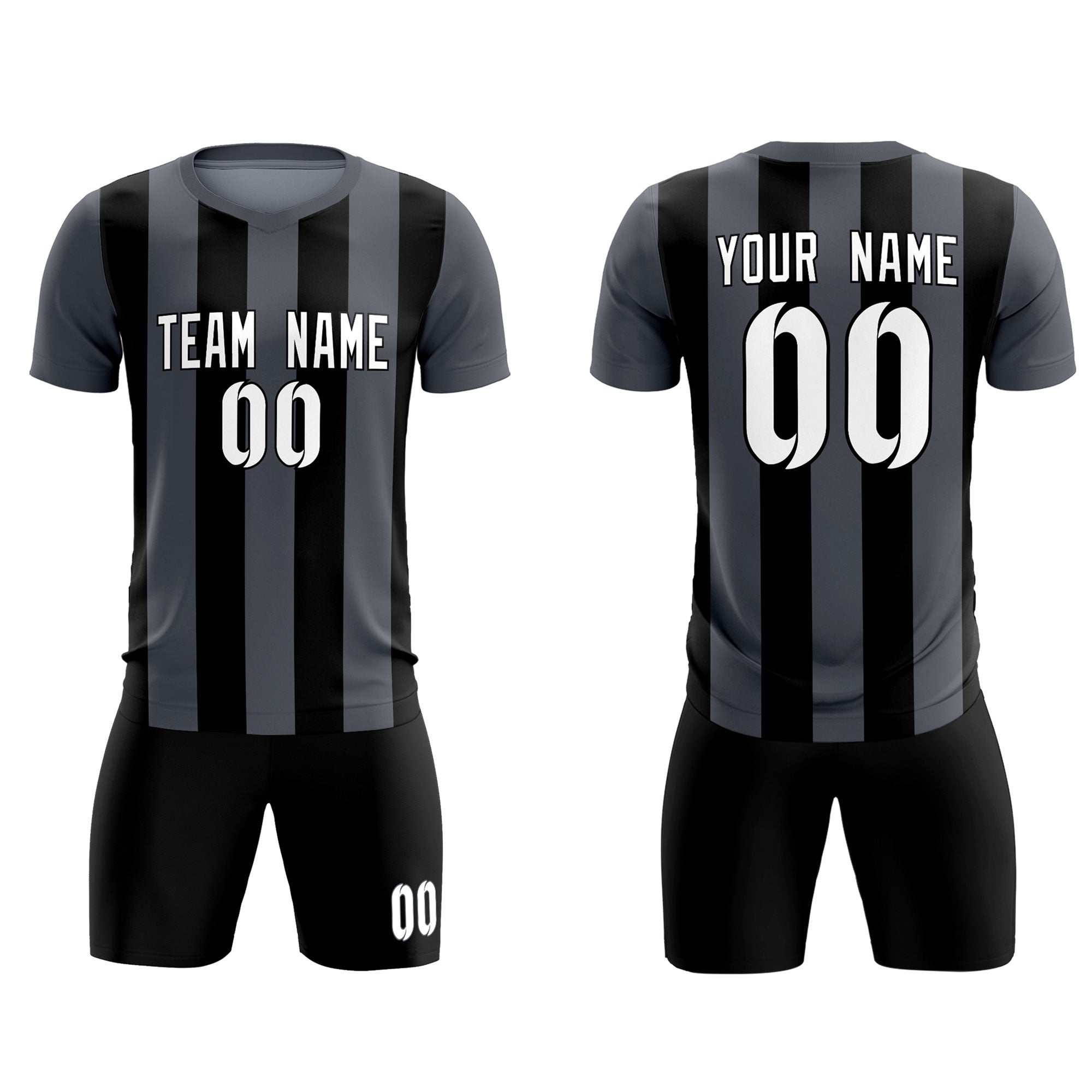 Custom Dark Gray Black Vertical Stripes Casual Outdoor Football Kits Jersey