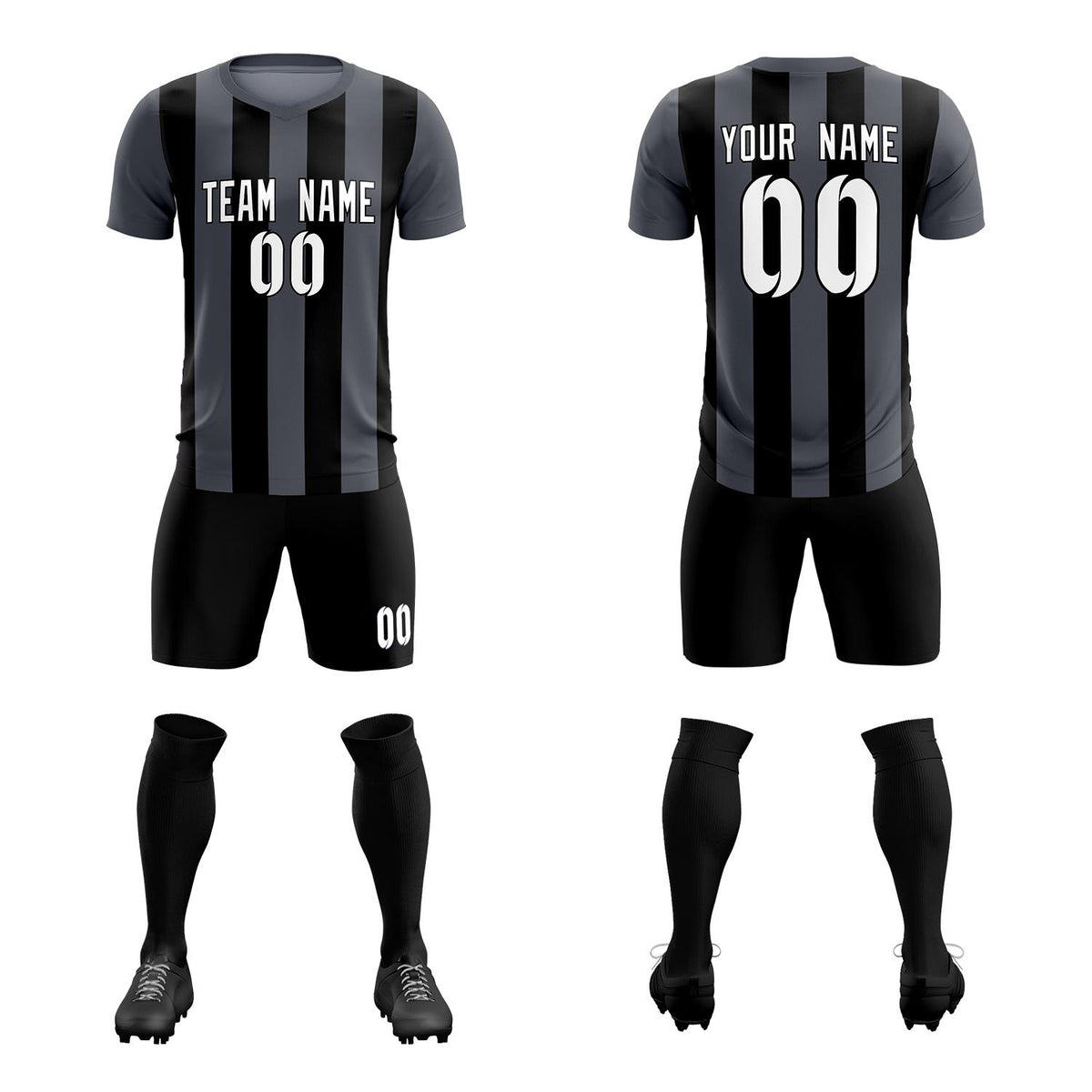 Custom Dark Gray Black Vertical Stripes Casual Outdoor Football Kits Jersey