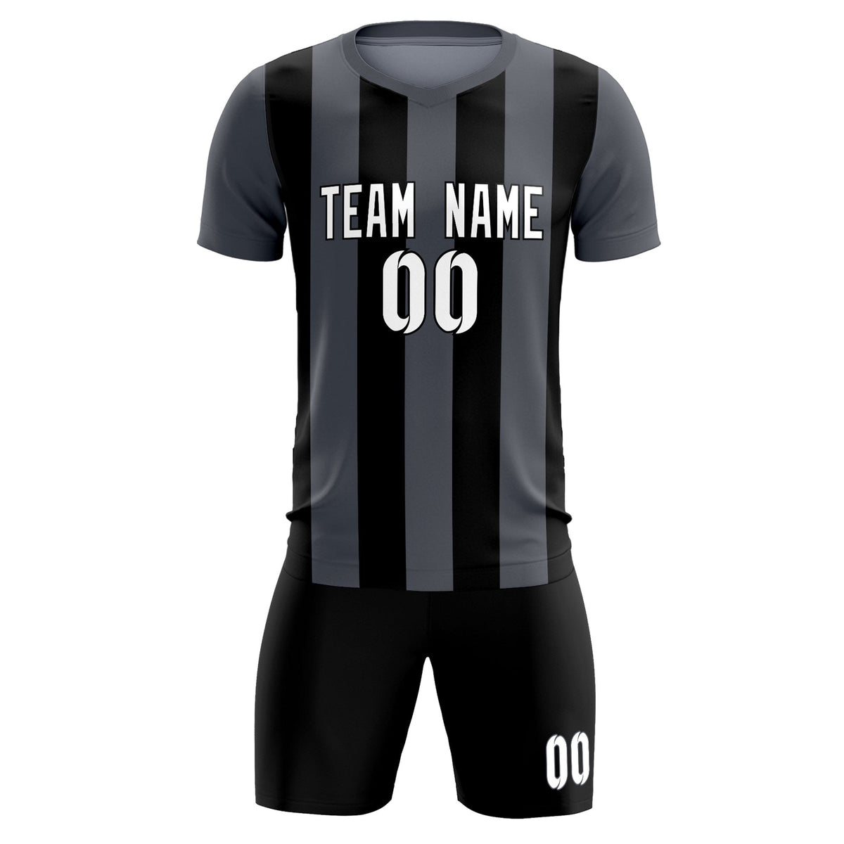 Custom Dark Gray Black Vertical Stripes Casual Outdoor Football Kits Jersey
