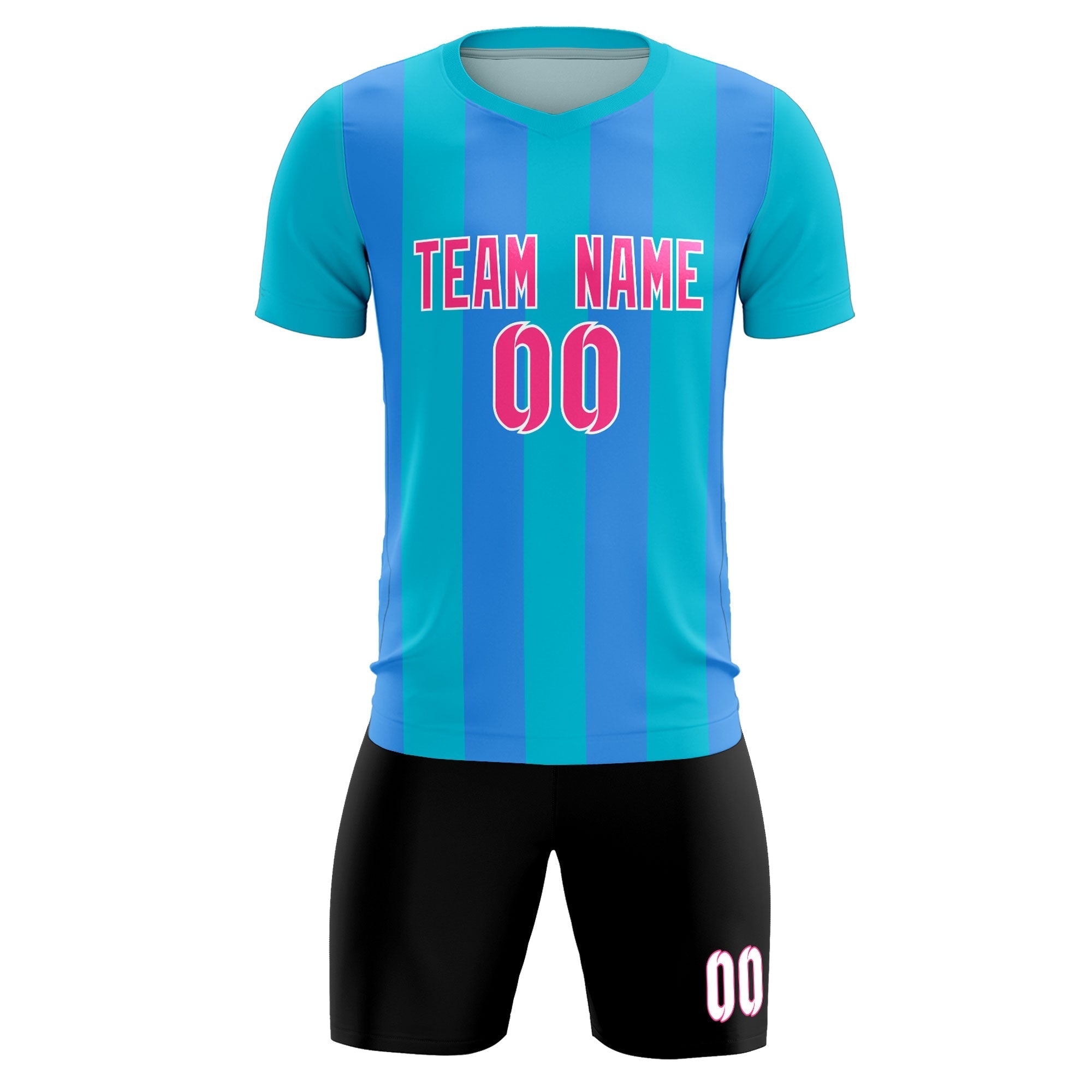 Custom Sky Blue Powder Blue Vertical Stripes Casual Outdoor Football Kits Jersey