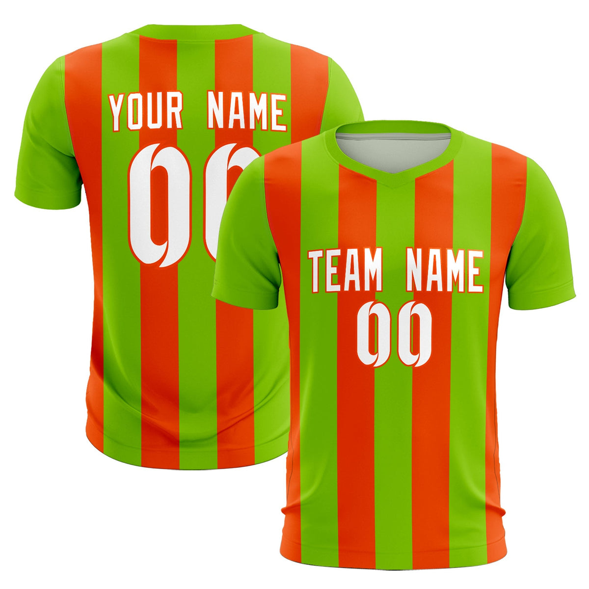 Custom Neon Green Orange Vertical Stripes Casual Outdoor Football Kits Jersey