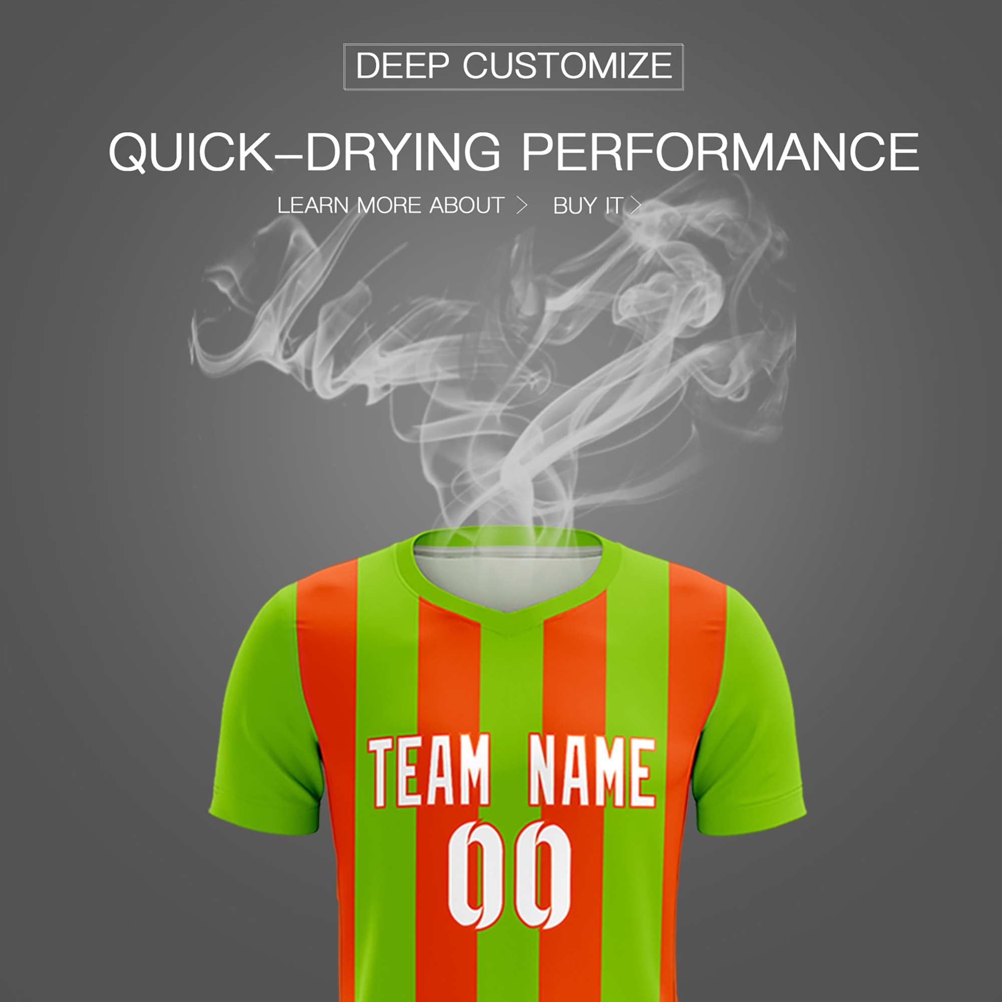 Custom Neon Green Orange Vertical Stripes Casual Outdoor Football Kits Jersey