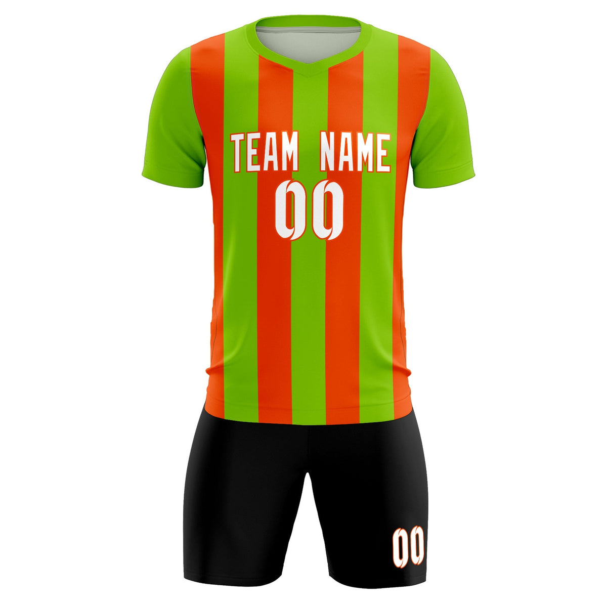 Custom Neon Green Orange Vertical Stripes Casual Outdoor Football Kits Jersey