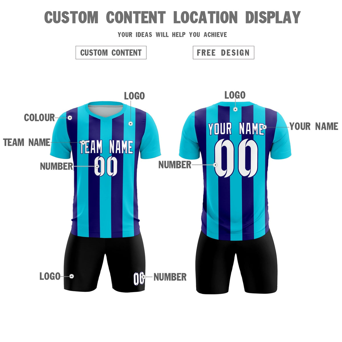 Custom Sky Blue Royal Vertical Stripes Casual Outdoor Football Kits Jersey
