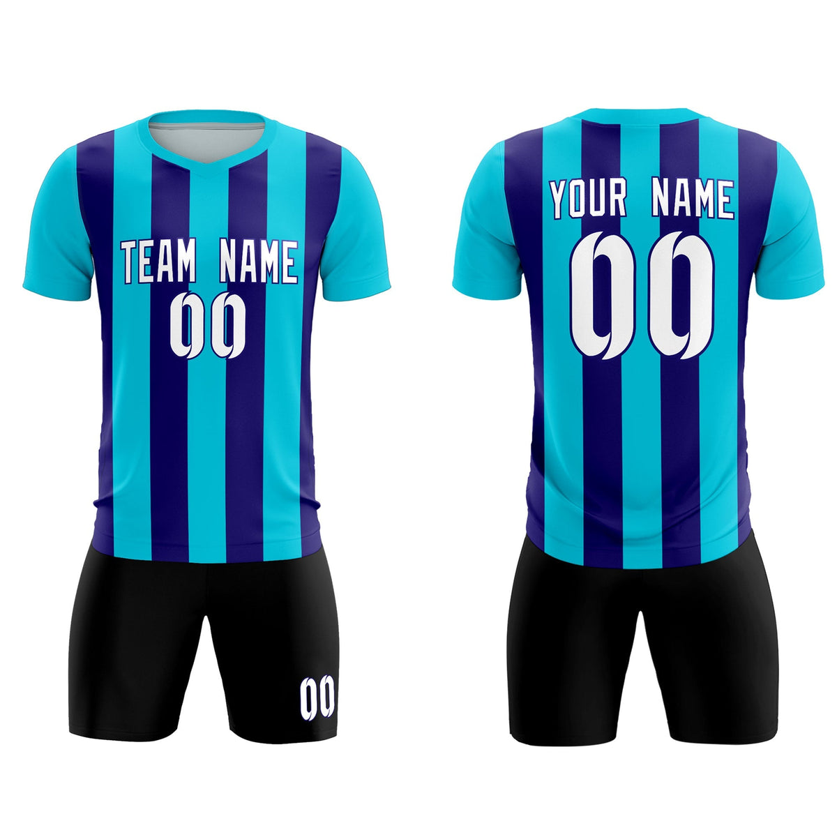 Custom Sky Blue Royal Vertical Stripes Casual Outdoor Football Kits Jersey