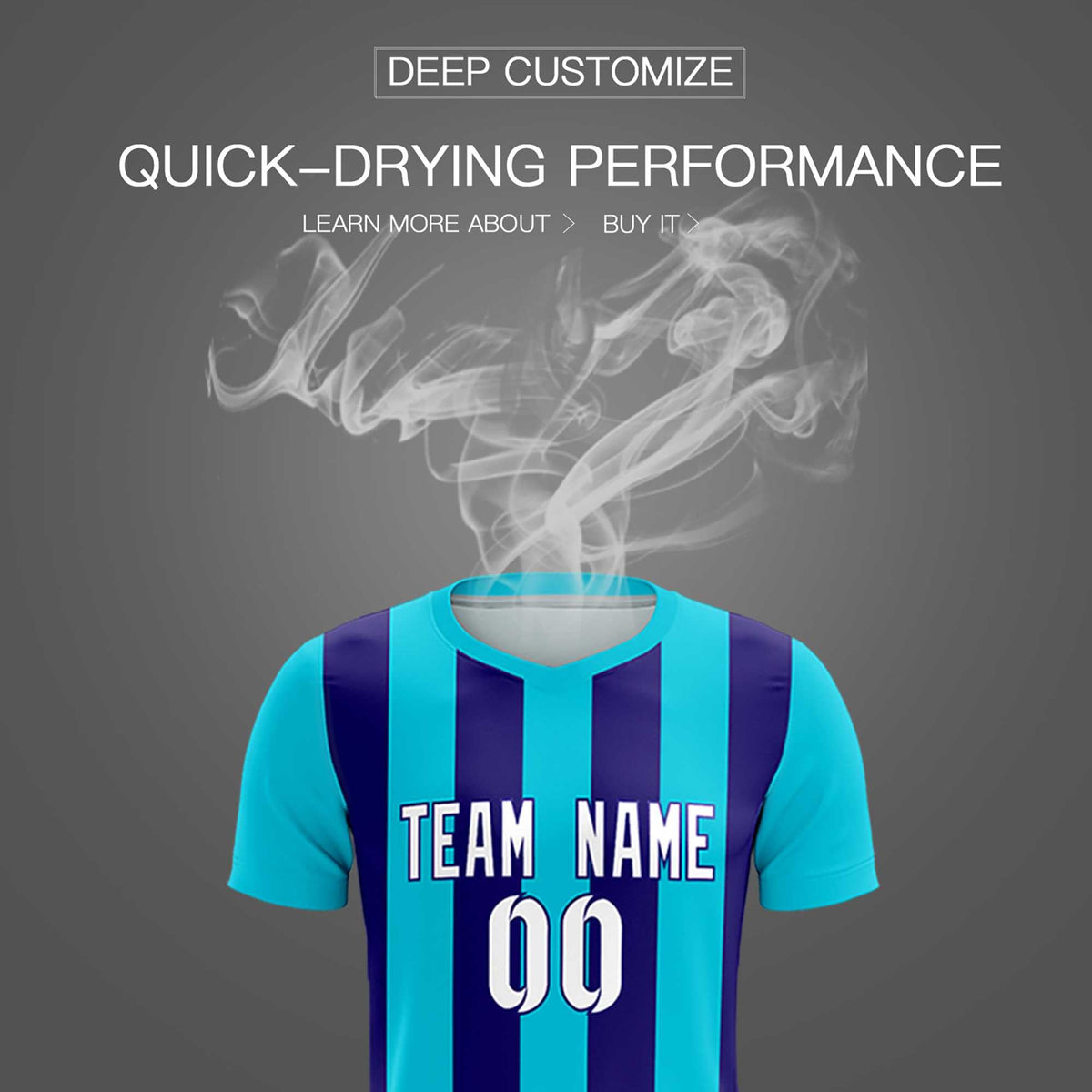 Custom Sky Blue Royal Vertical Stripes Casual Outdoor Football Kits Jersey