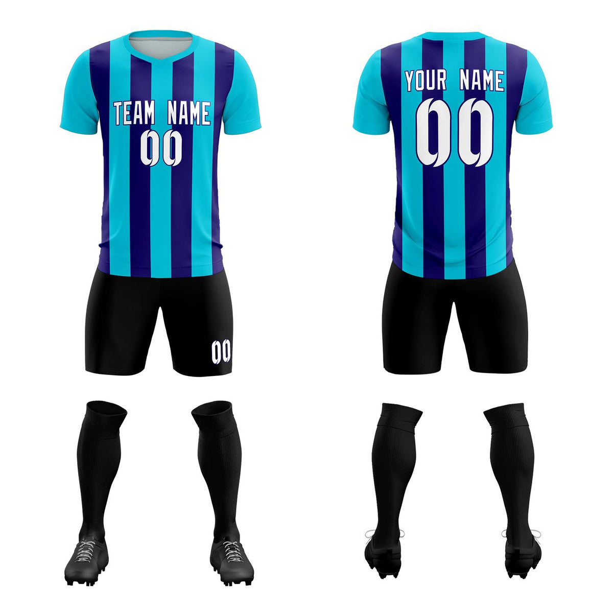 Custom Sky Blue Royal Vertical Stripes Casual Outdoor Football Kits Jersey