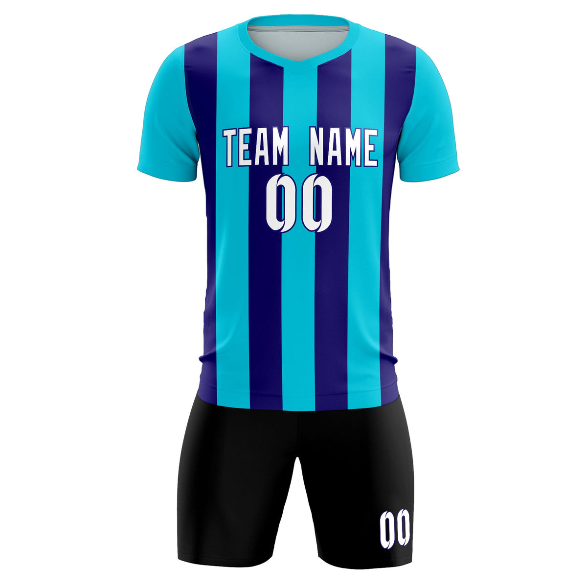 Custom Sky Blue Royal Vertical Stripes Casual Outdoor Football Kits Jersey