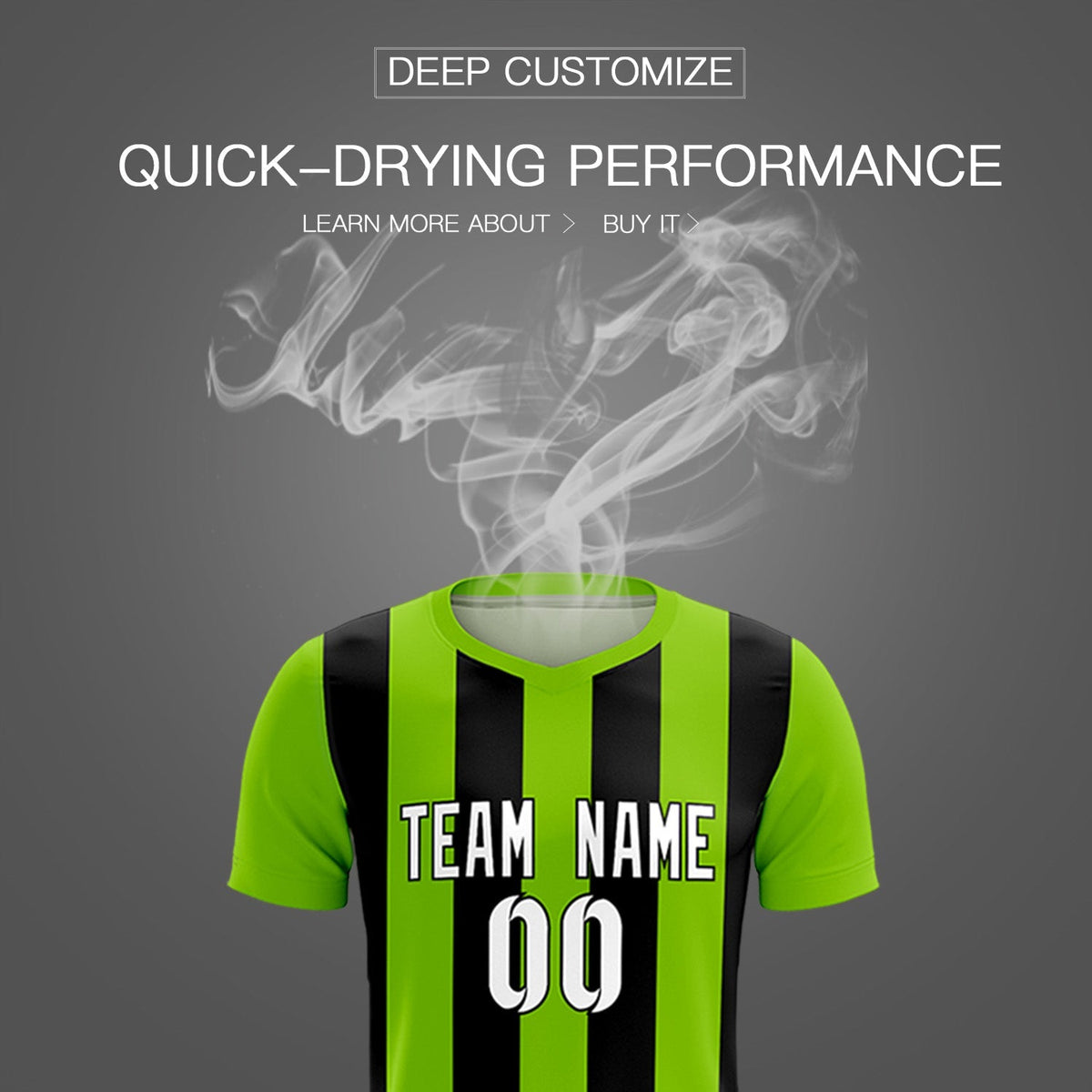 Custom Neon Green Black Vertical Stripes Casual Outdoor Football Kits Jersey